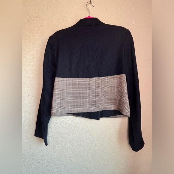 Jason Wu Navy Linen & Plaid Mixed Media Double Breasted Cropped Blazer L - Picture 10 of 12